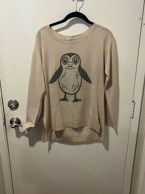 Disney Cream Crewneck Sweater with Gray Porg Motif